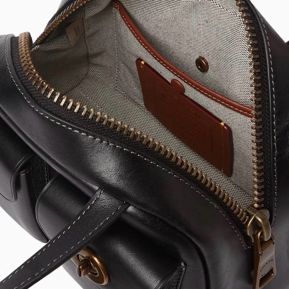 Coach Twin Turnlock Bag 20 Satchel in Dark Brass/Black Waxed Smooth Leather NWT - Picture 7 of 15